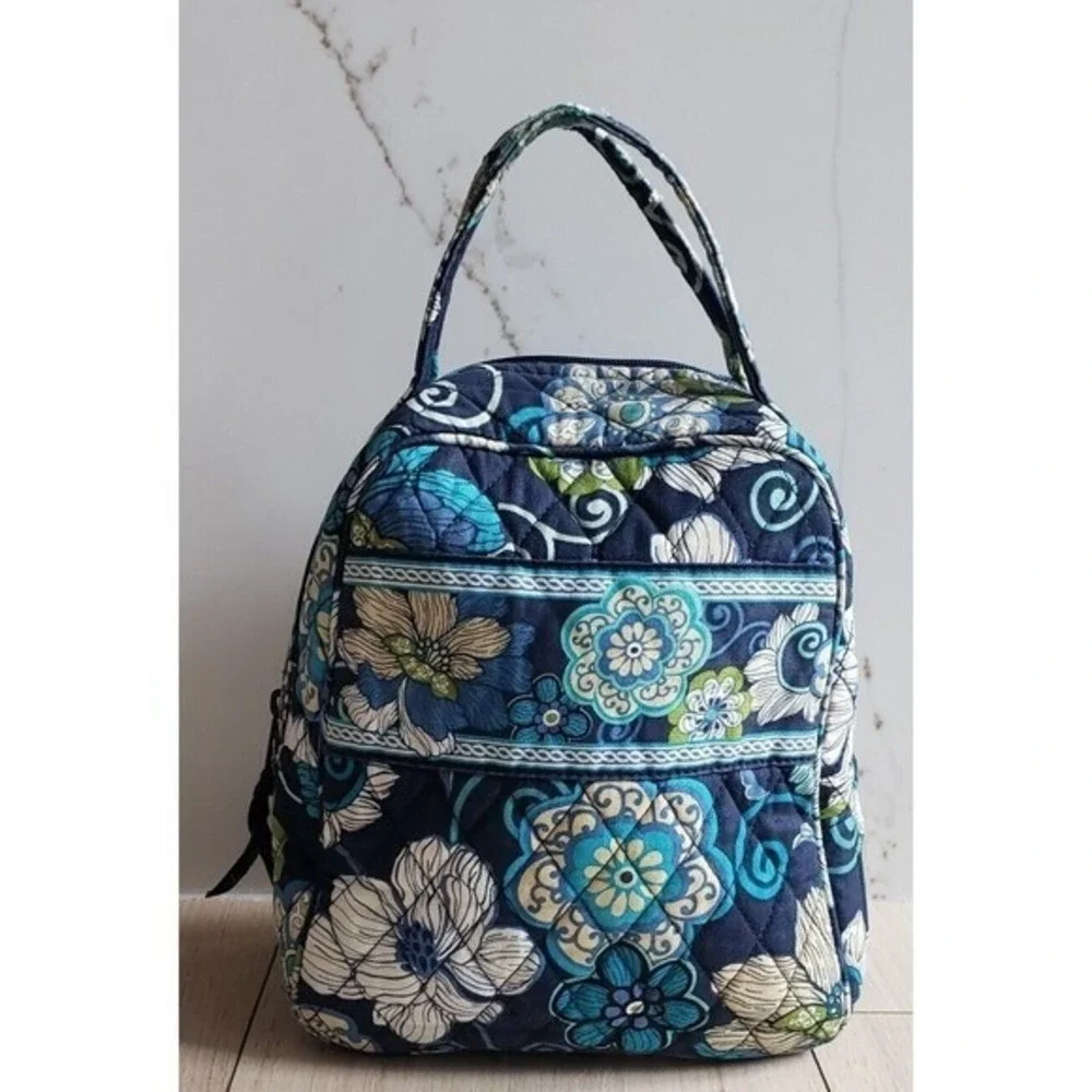 Vintage Vera Bradley Laptop Case & Lunch Bag Blue Floral Quilted Set Made in USA
